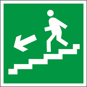 Знак безопасности BL-3015B.E14"Напр. к эвакуац. выходу по лестн. вниз (лев.)"