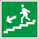 Знак безопасности BL-3015B.E14"Напр. к эвакуац. выходу по лестн. вниз (лев.)"-
